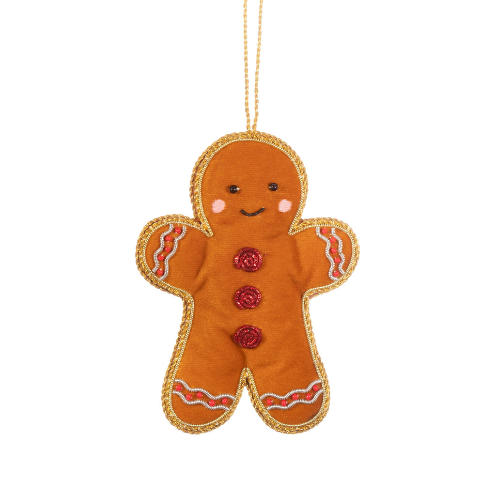 This colourful Gingerbread decoration has been handcrafted with the zari embroidery technique. 