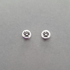 Product image.  Small sterling silver stud earrings with heart burst motif.