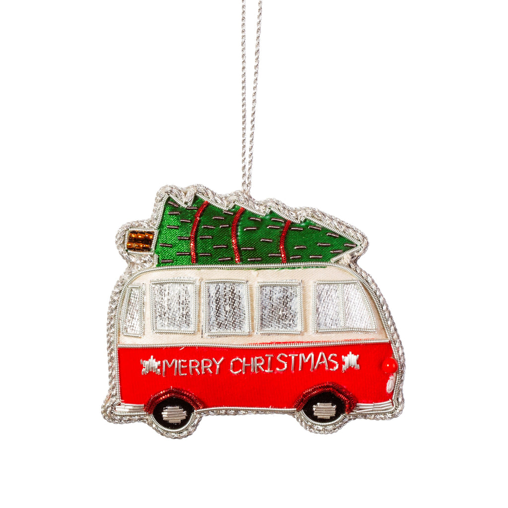 This colourful camper van decoration has been handcrafted with the zari embroidery technique. 