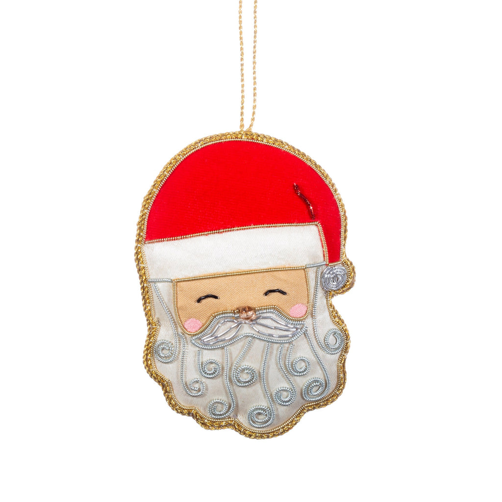 This colourful Santa decoration has been handcrafted with the zari embroidery technique. 