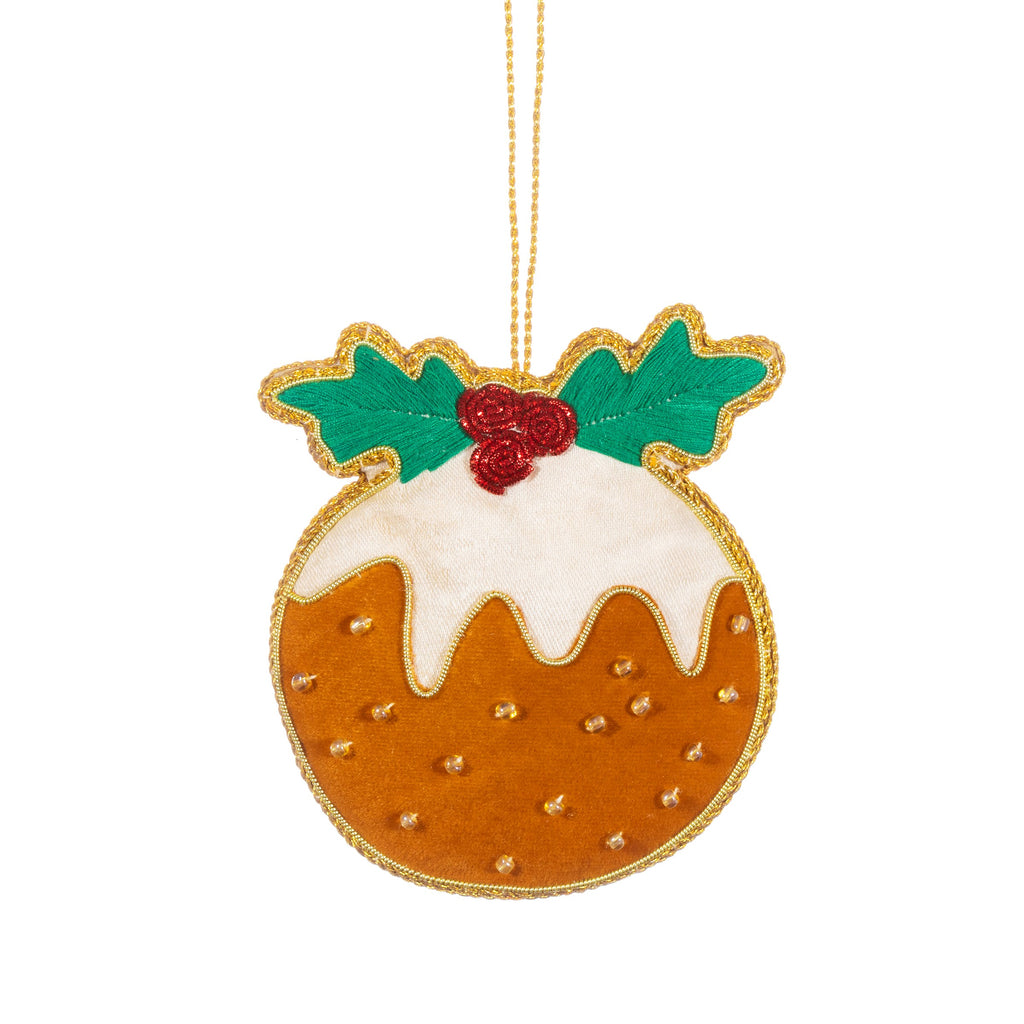 This colourful Christmas Pudding decoration has been handcrafted with the zari embroidery technique. 