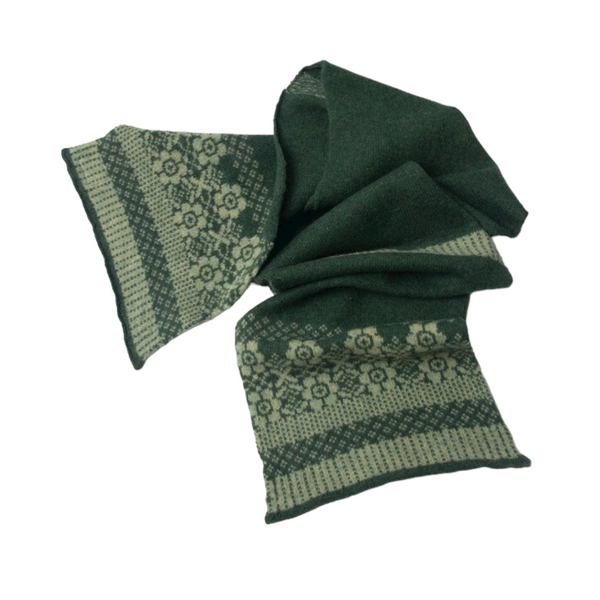 A Forest and Olive Hand Framed Fair-Isle 100% Merino Wool Scarf from Elin Manon for sale at Mostyn