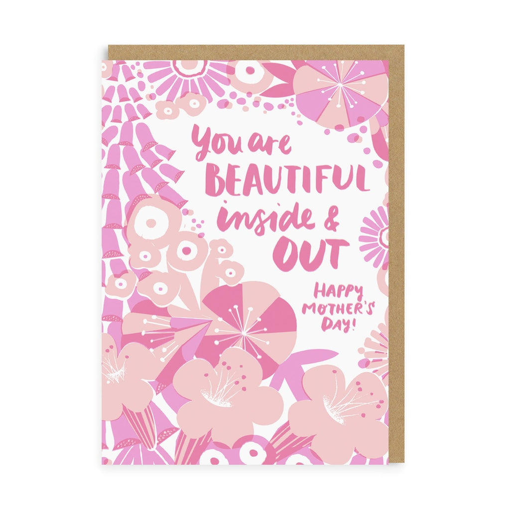 Mothers Day card - pink flowers - Beautiful inside and out